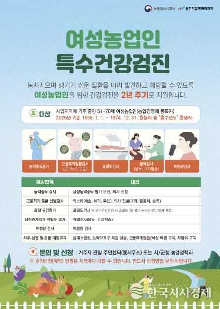 광주시, 여성 농업인 특수건강검진 사업 추진