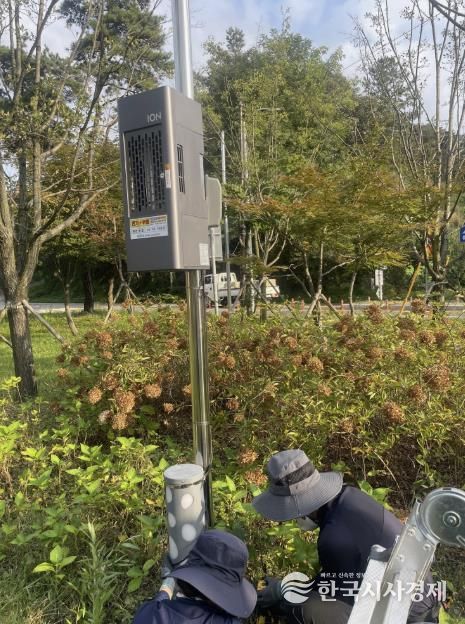 해충 퇴치를 위해 친환경 포충기를 설치하고 있다