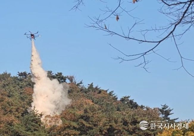 드론 진화(친환경 분말소화재 분사)