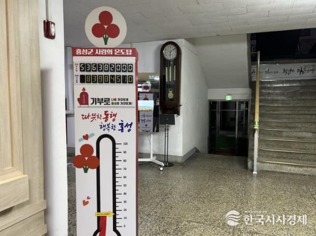 군청 본관에 설치돼있는 사랑의 온도탑