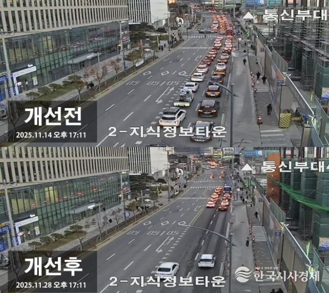 과천대로7길 퇴근시간대 모습(개선 전후)