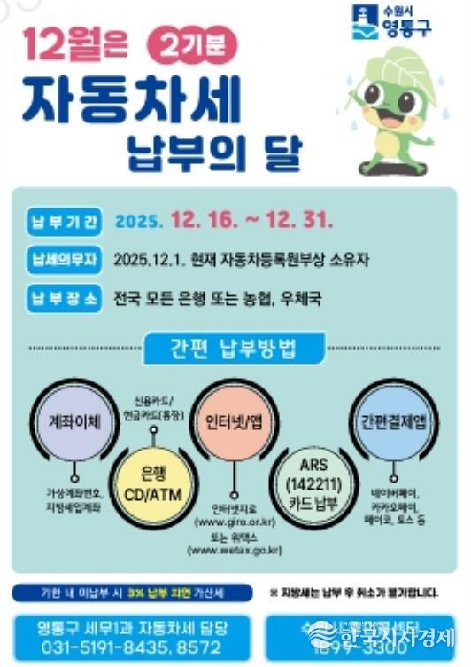 수원시 영통구, 12월은 자동차세 납부의 달