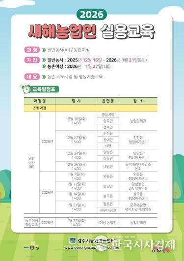 2026년 새해농업인 실용교육 교육일정표