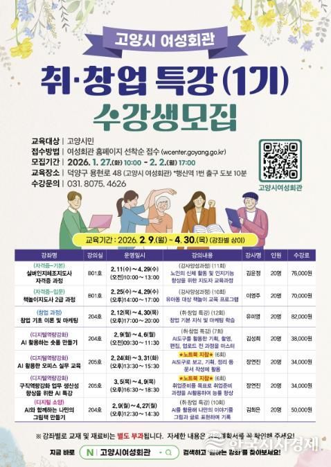 고양시 여성회관 ‘2026년 취창업 특강(1기) 수강생 모집’ 안내문