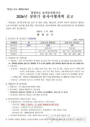 2026년 경상남도 농어촌진흥기금 융자시행계획