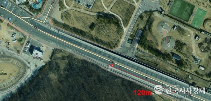 충훈대교 접속도로 우측 보강토옹벽 구간(일직동 546번지 일원) 위치도.