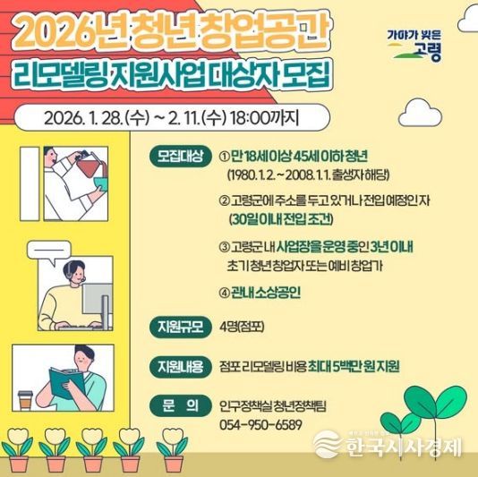 2026년 청년 창업공간 리모델링 지원사업 대상자 모집