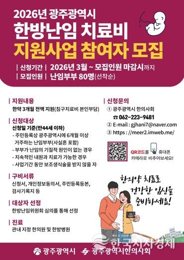 광주광역시, 난임부부 한방치료비 최대 124만원 지원