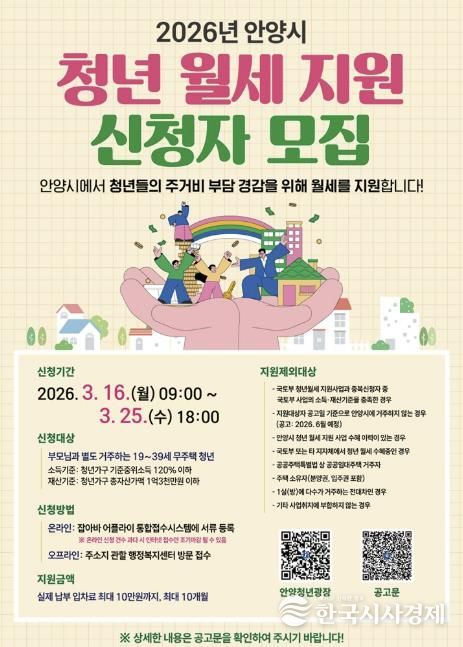 안양시, ‘청년 월세 지원’ 지급 대상 확대…소득・재산기준 완화