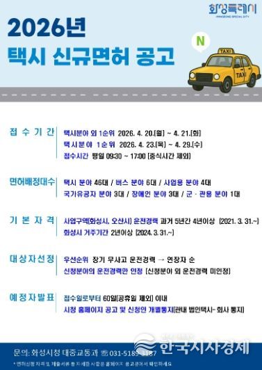 2026년 택시 신규면허 발급 안내 포스터