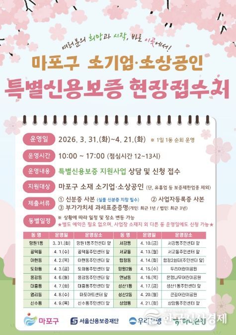 마포구 소기업·소상공인 특별신용보증 현장접수처 안내 포스터