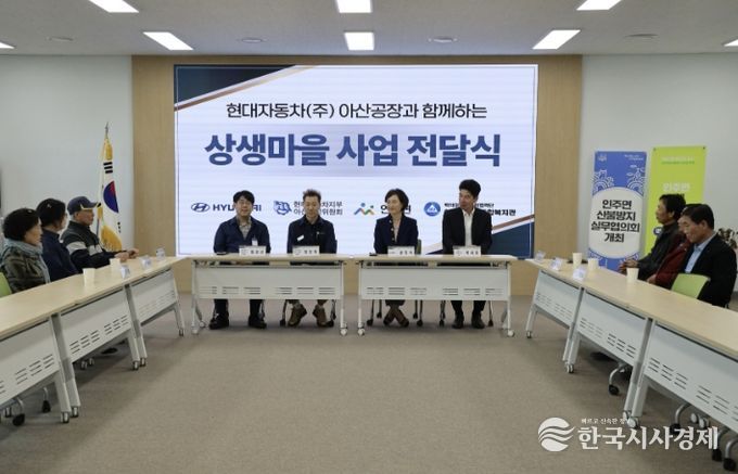 상생마을사업 전달식이 진행되고 있다.