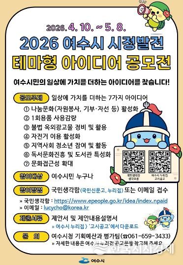 ‘2026년 여수시 시정발전 테마형 아이디어 공모’ 포스터